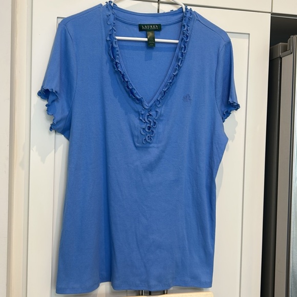 Lauren Ralph Lauren Blue 100% Cotton 2pc Pajama Lounge Set Top & Shorts size XL - Picture 13 of 17